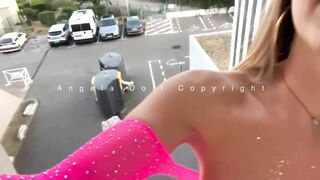 Horny wives give blowjob on the balcony
