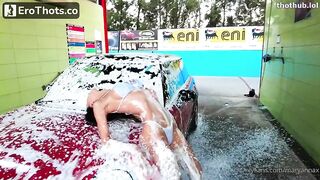 Petite maryannax having fun at the carwash