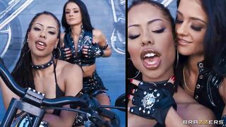 Hot slutty leather biker babes BBC threesome