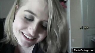 Blonde Sucks Big Dildo Closeup