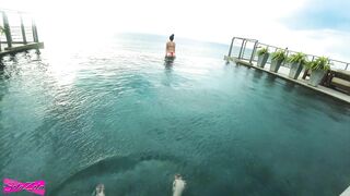 Accidentally cum in her pussy near the rooftop pool - SolaZola