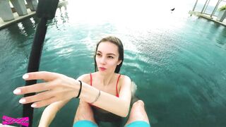 Accidentally cum in her pussy near the rooftop pool - SolaZola