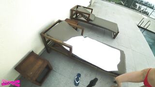 Accidentally cum in her pussy near the rooftop pool - SolaZola